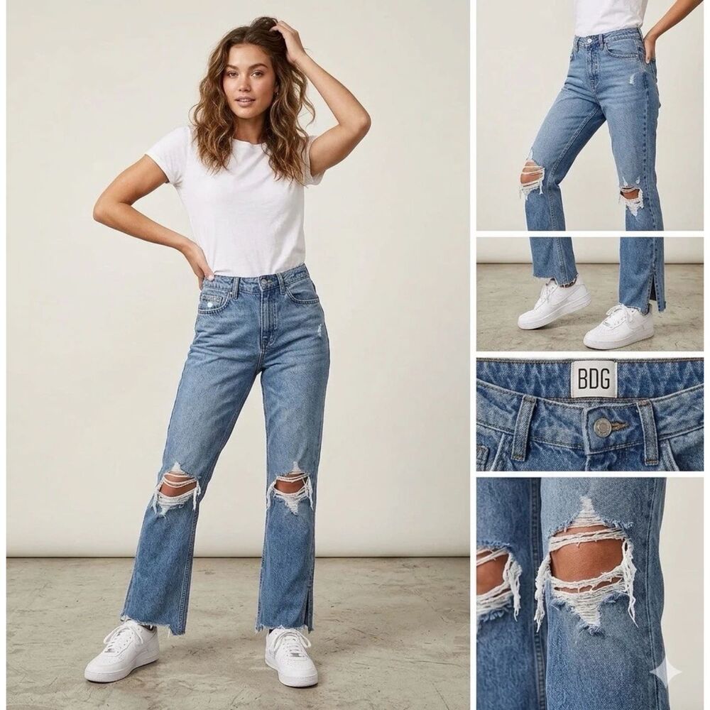 BDG Jeans Womens Size 26 High Rise Urban Outfitters Distressed Frayed Denim Mom